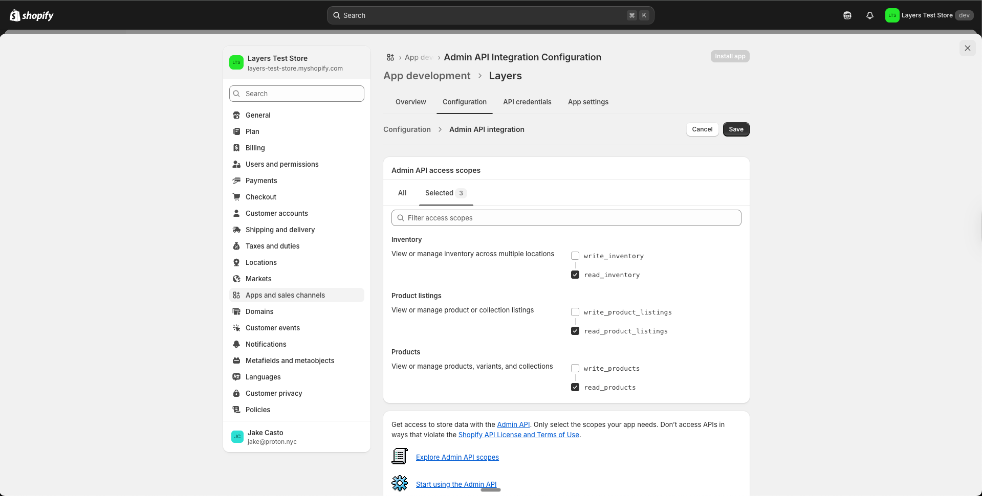 screenshot of setting access
scopes