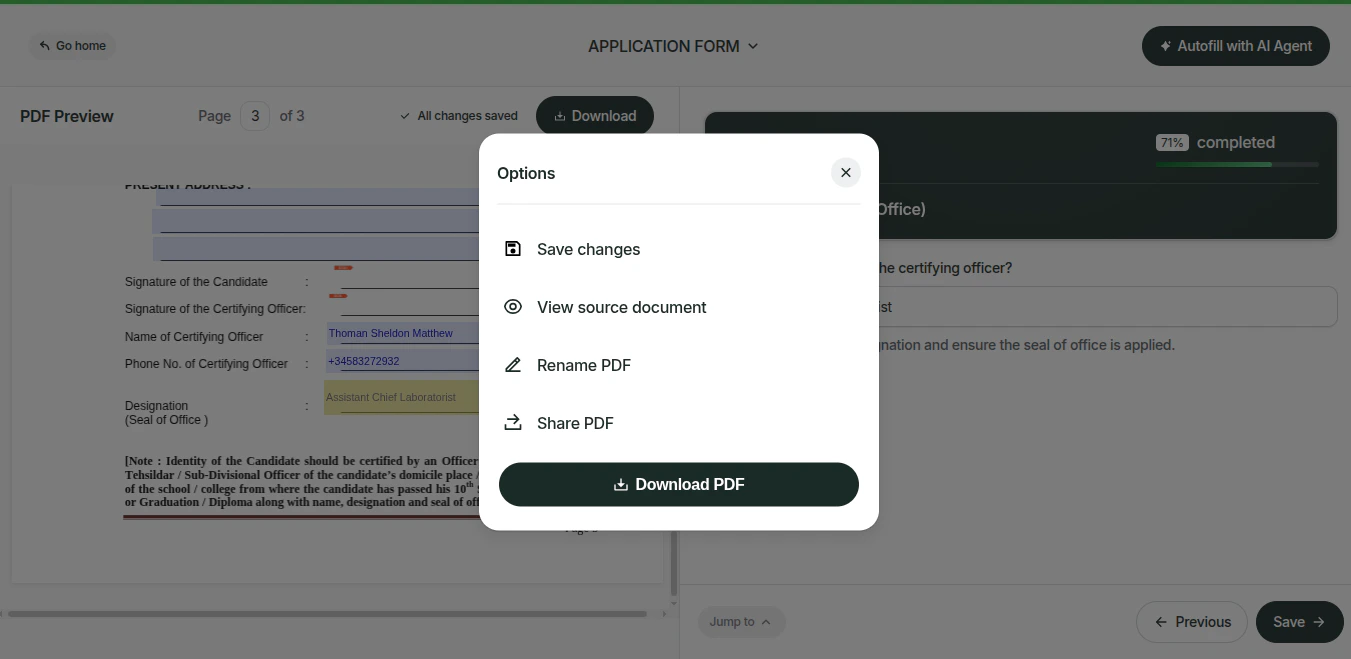 Download filled form