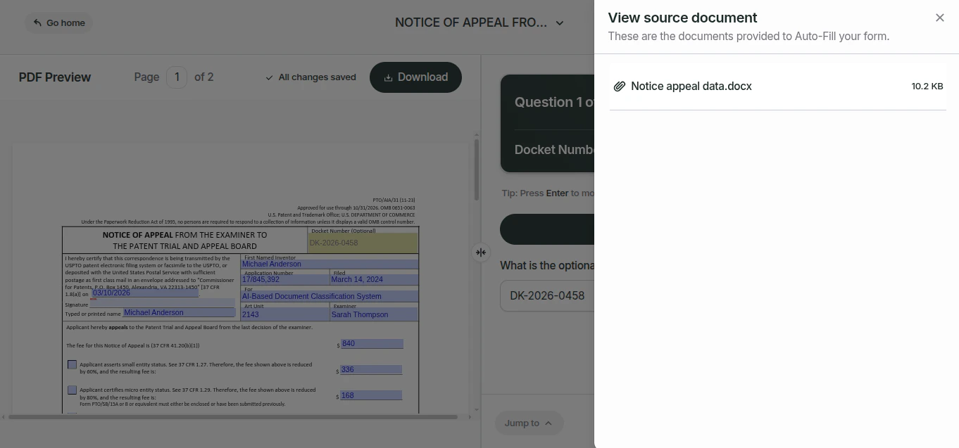 Autofill with source document - step 2