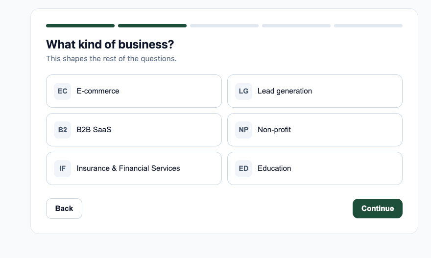 Onboarding business type