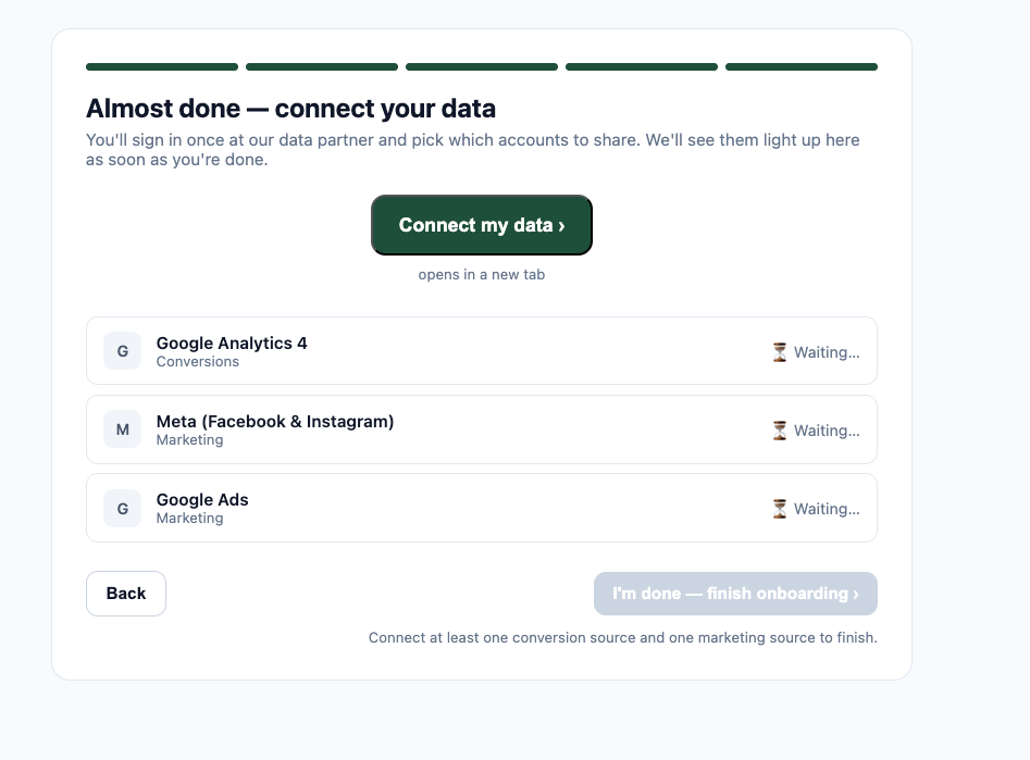 Onboarding connect your data