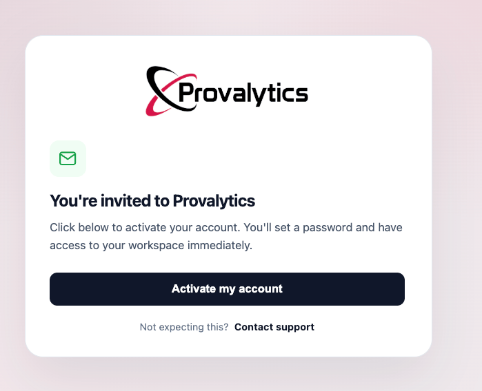 Onboarding invitation card