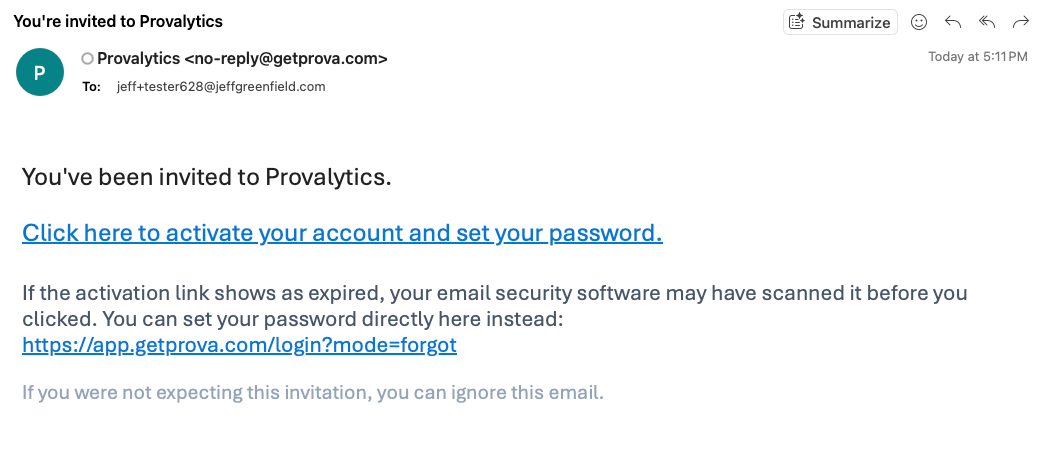 Onboarding invitation email