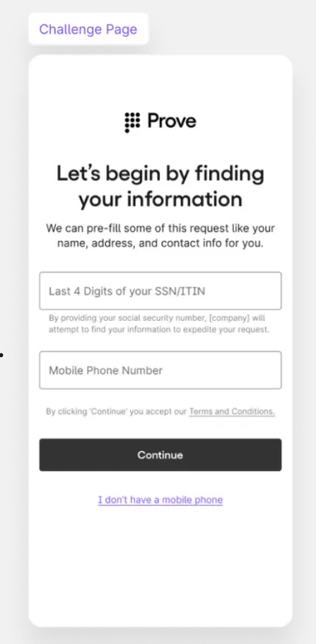 Challenge Page user interface example