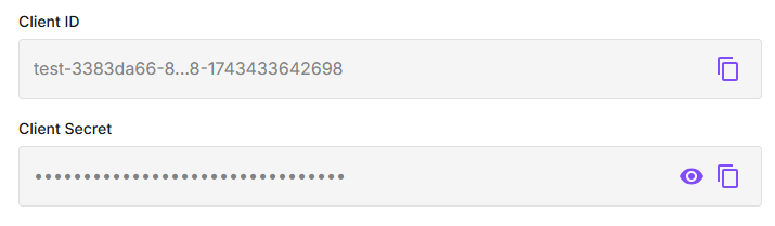 Screenshot showing the credentials section of the Developer Portal project page