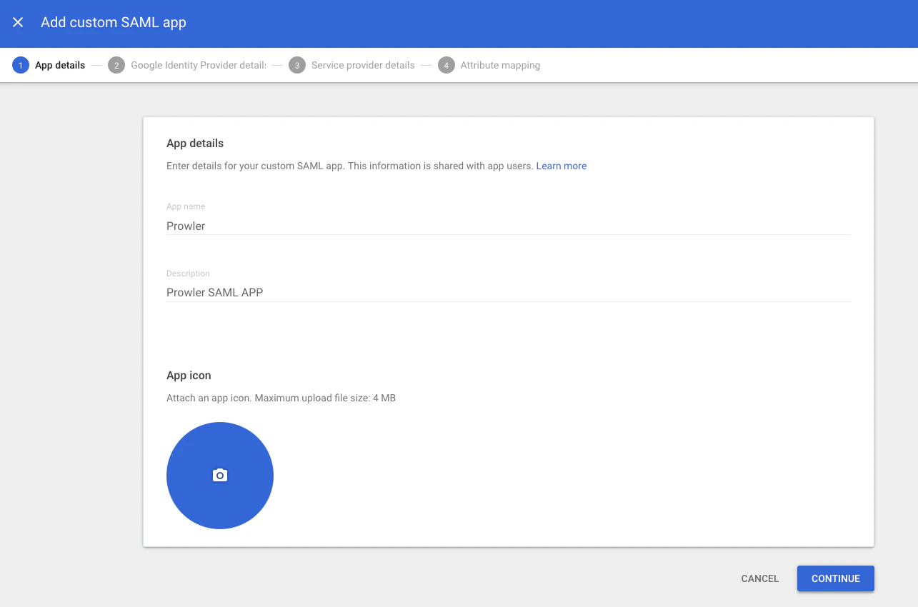 Add custom SAML app - App details