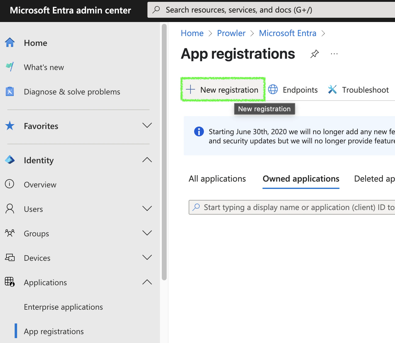 App Registration nav