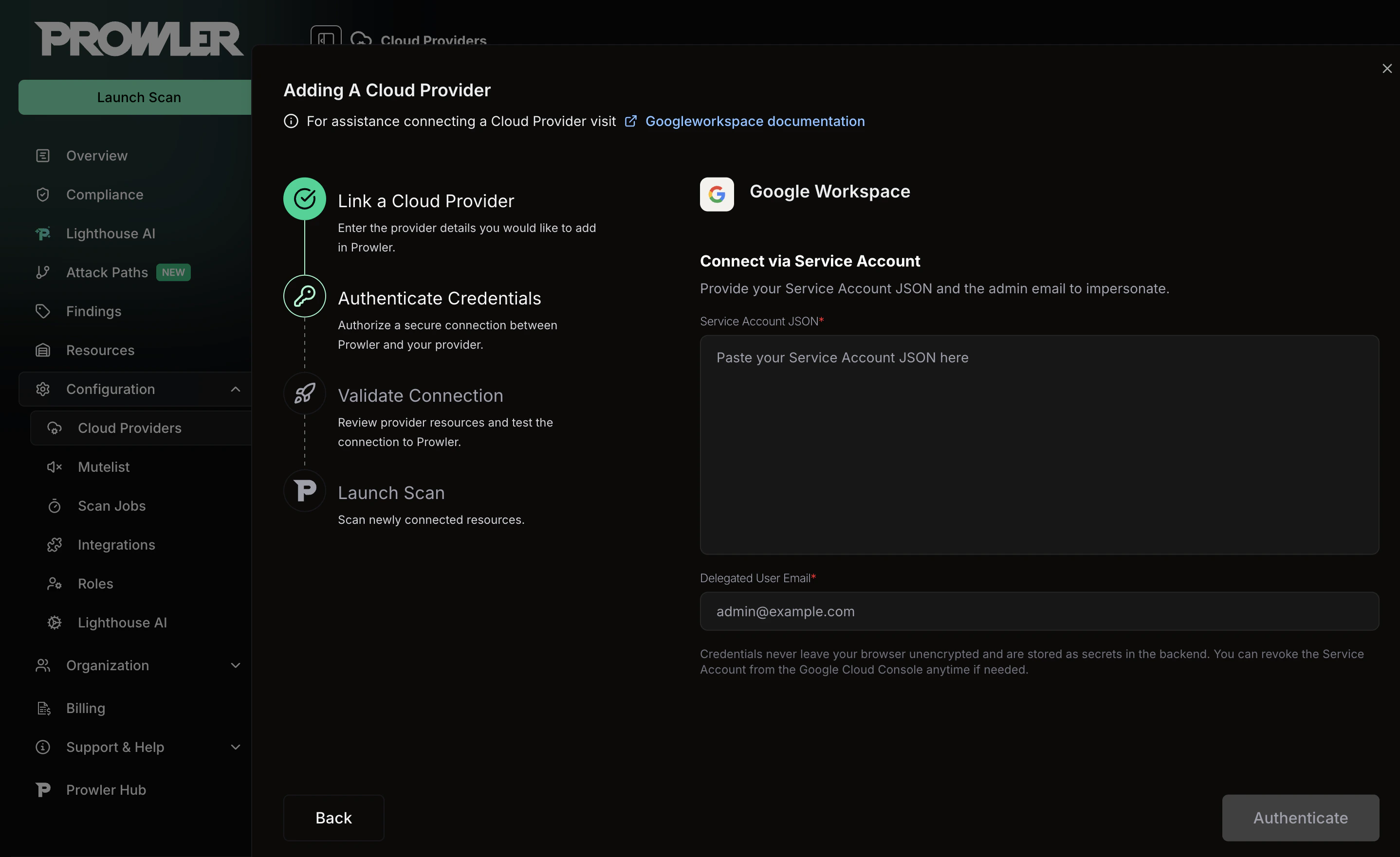 Google Workspace Credentials Form