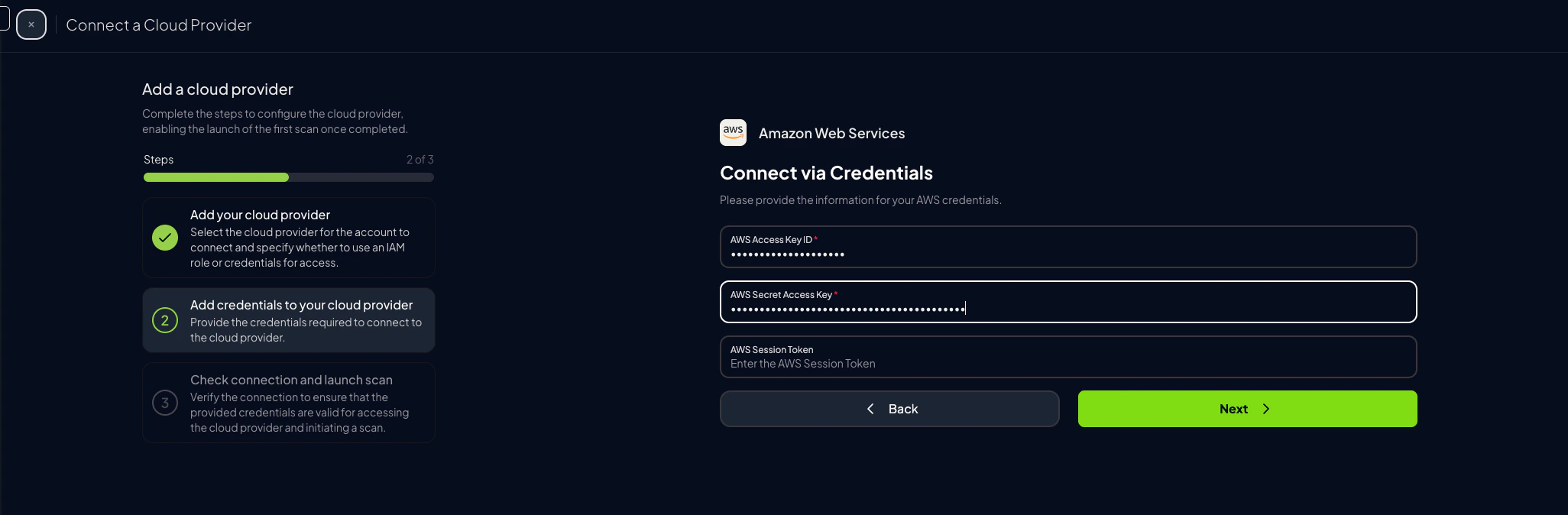 Filled credentials page