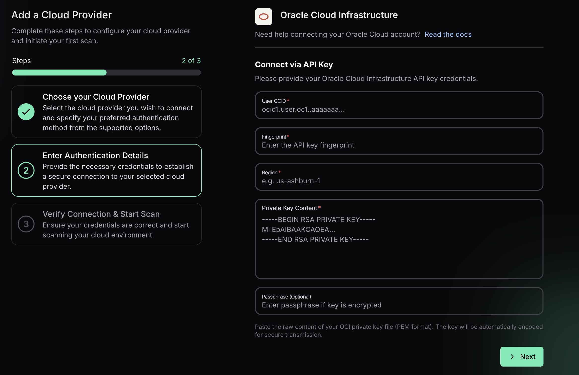 Add OCI API Key Credentials