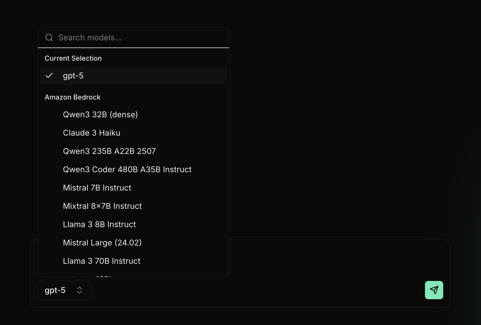 Switch models in Lighthouse AI chat interface
