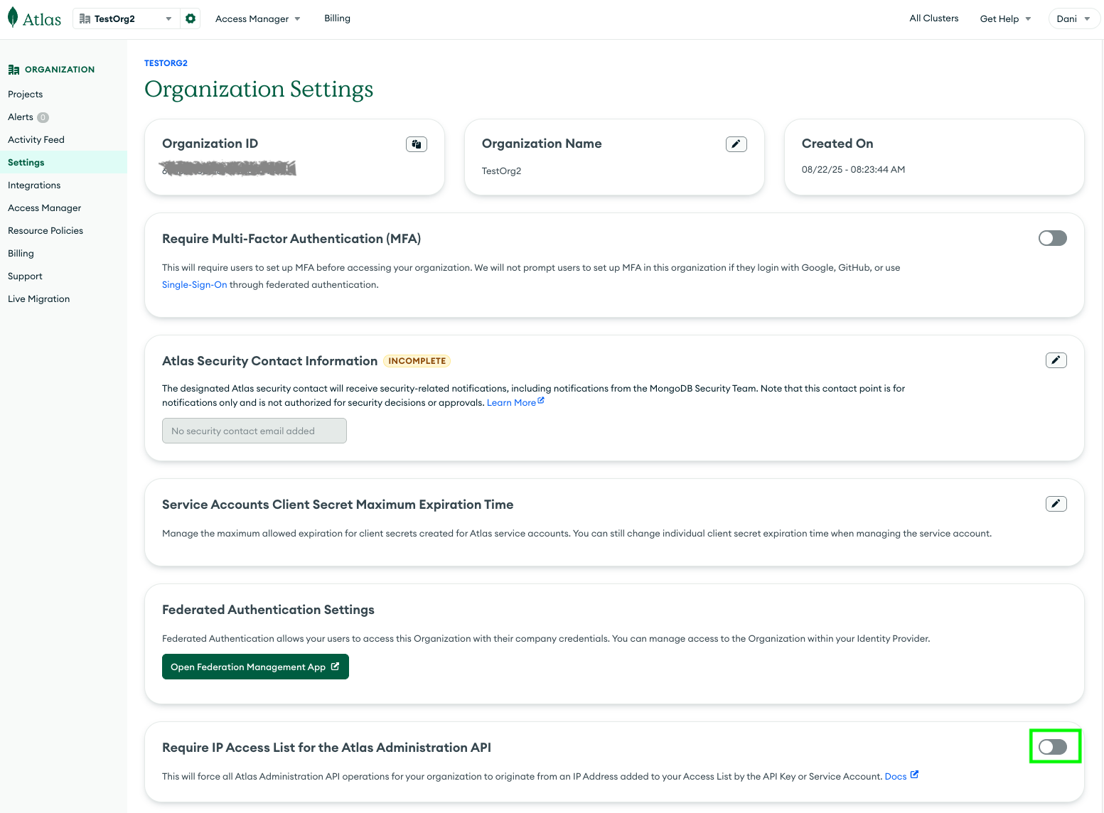 Organization Settings