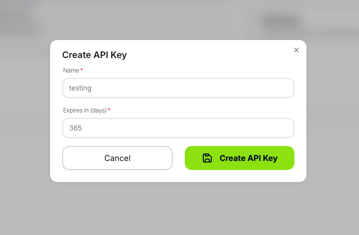 Create API key form