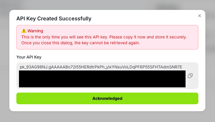 API key created successfully