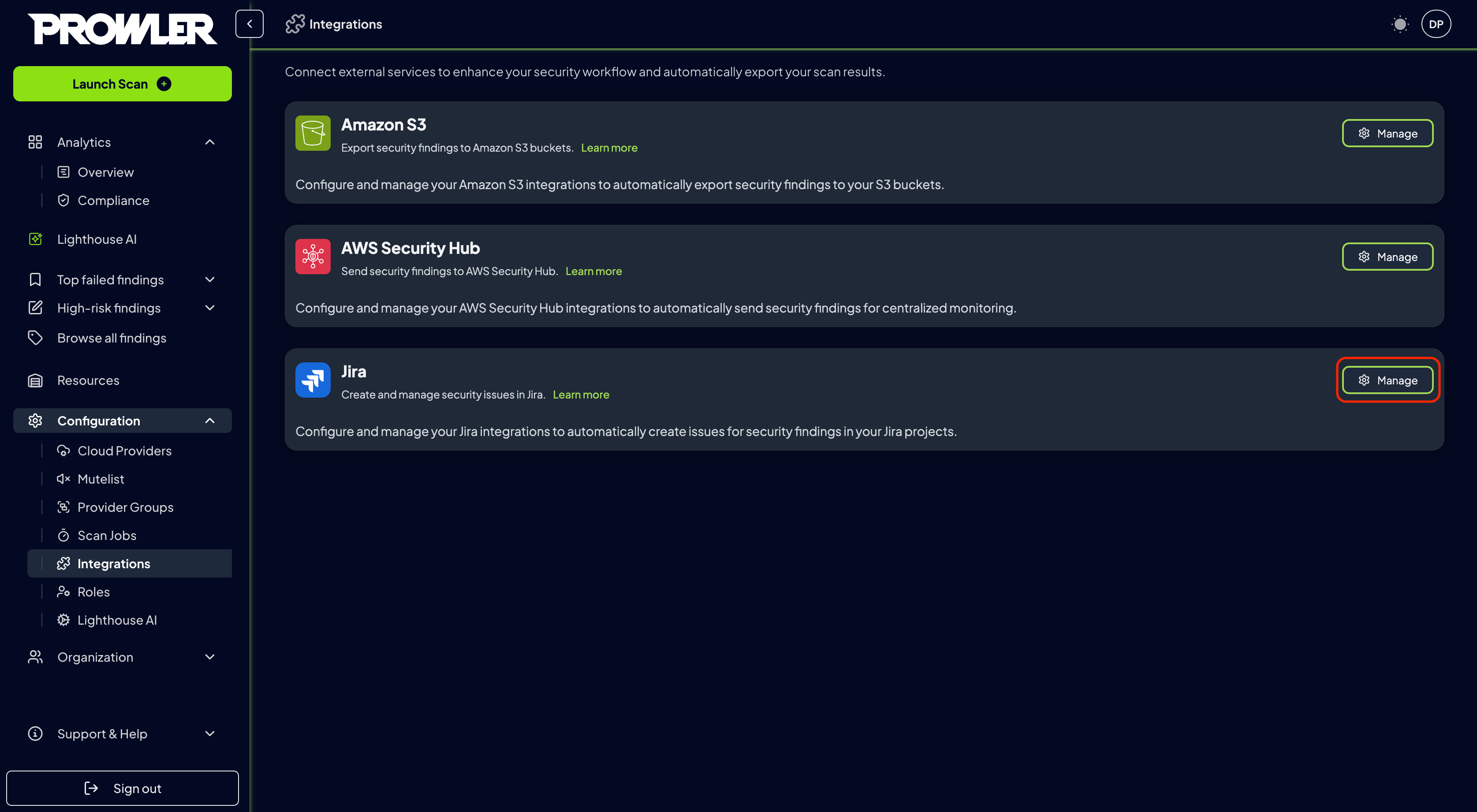 Integrations tab