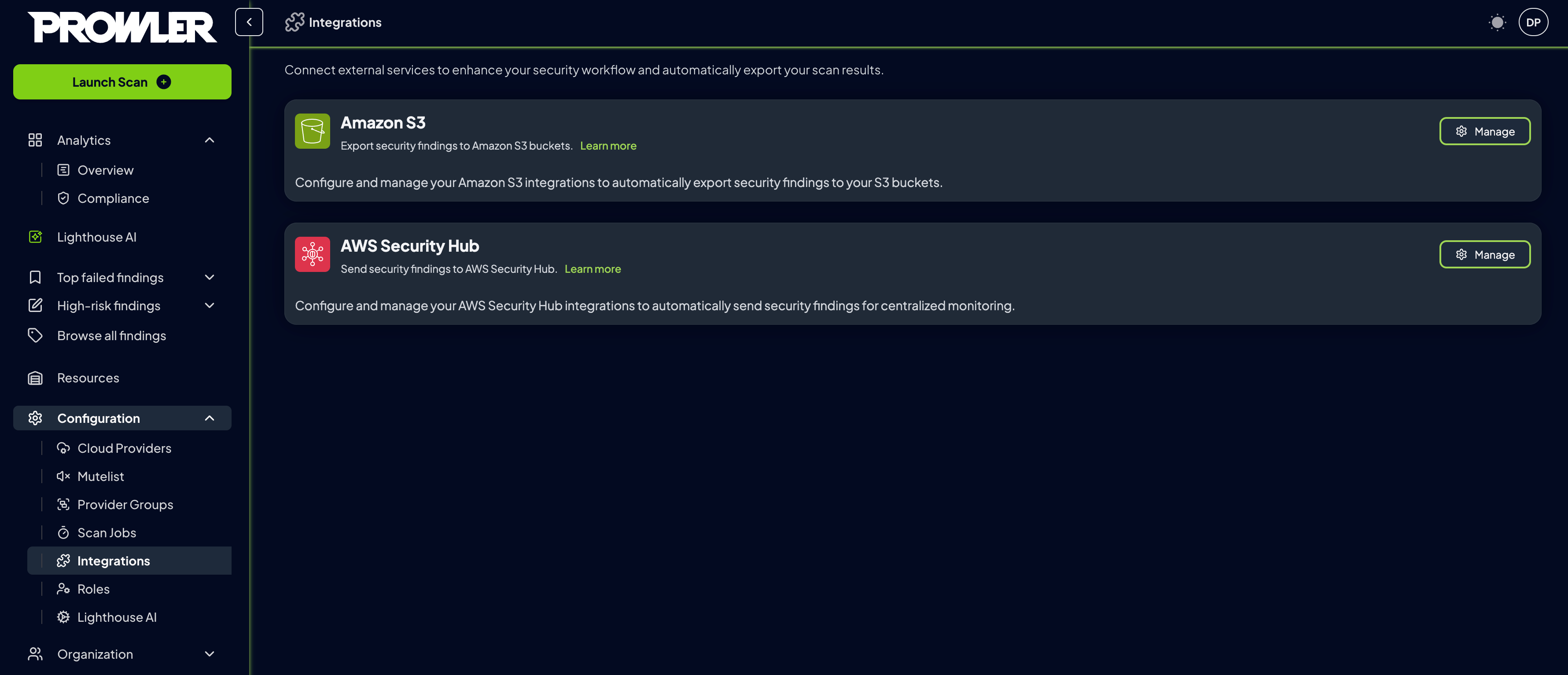 Integrations tab