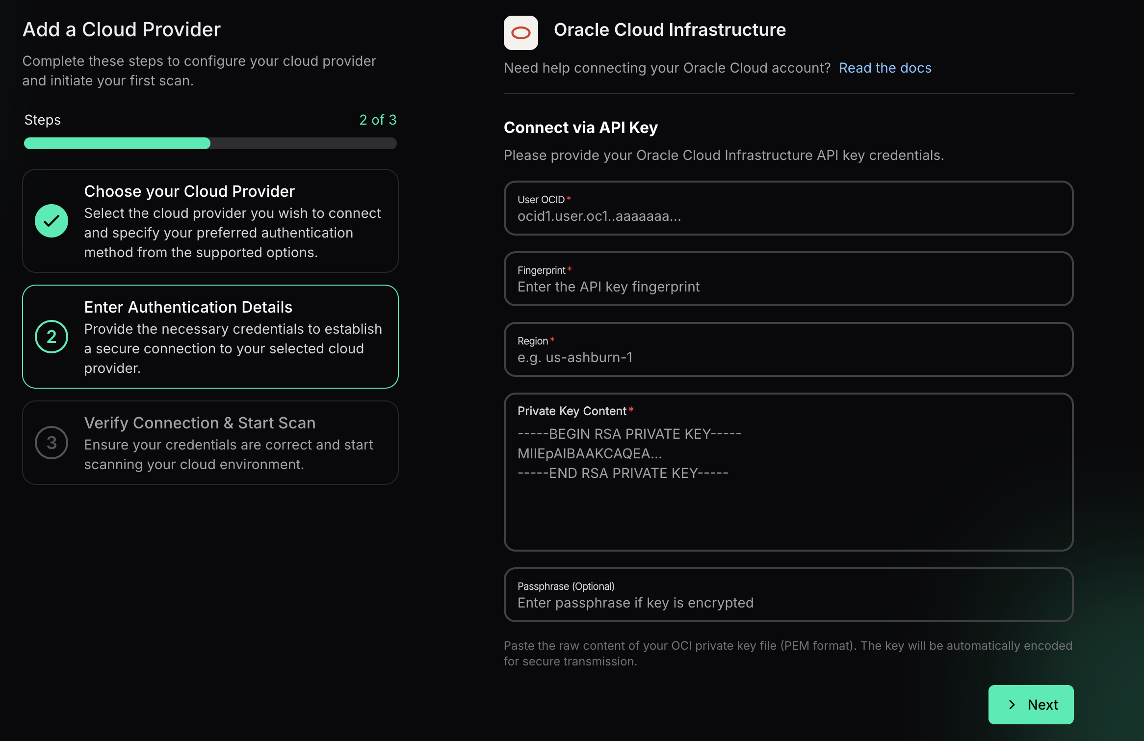 Add OCI API Key Credentials