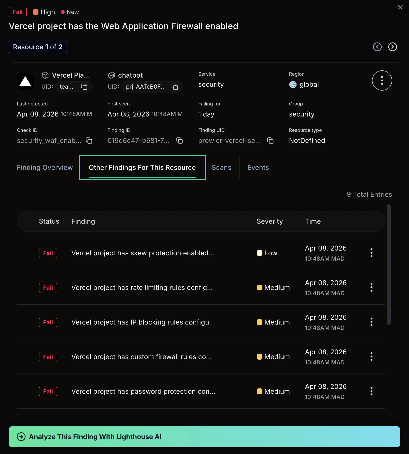 Other Findings For This Resource tab