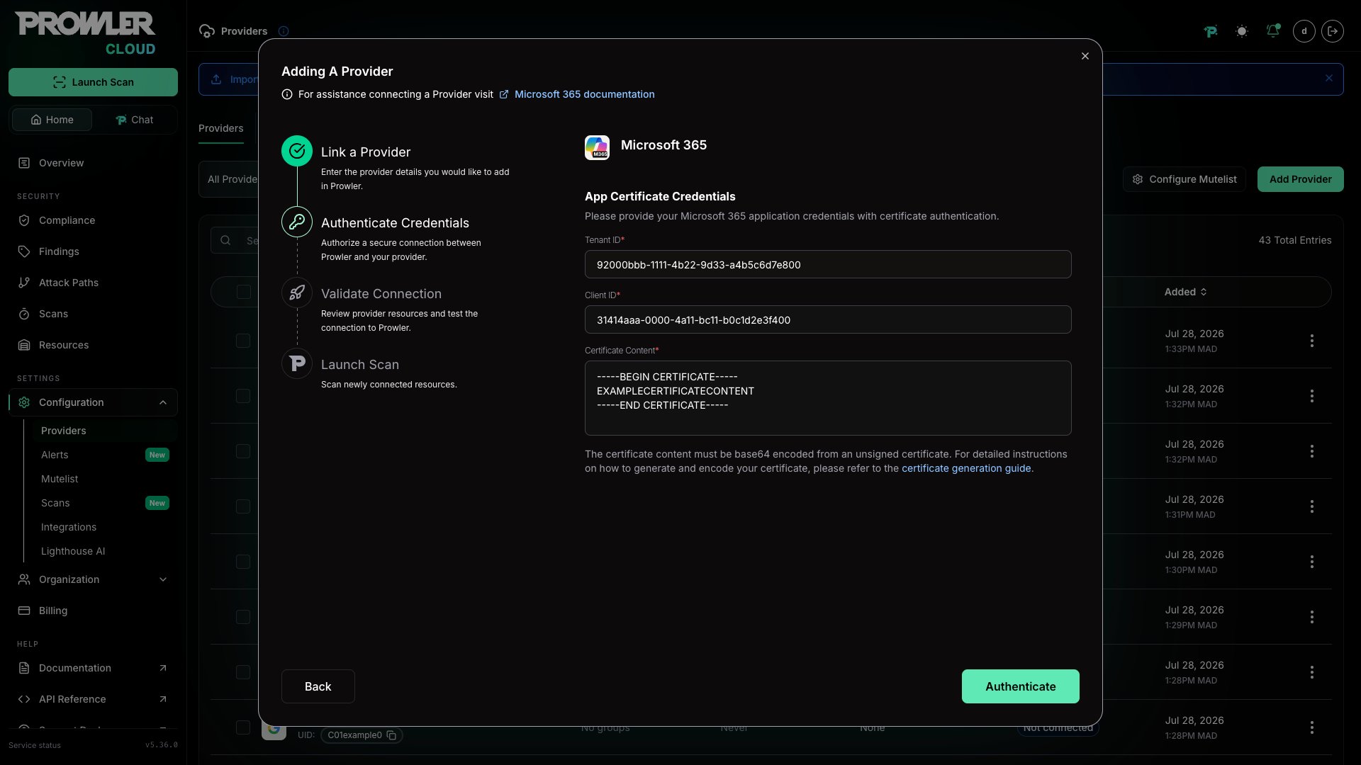 M365 certificate authentication form