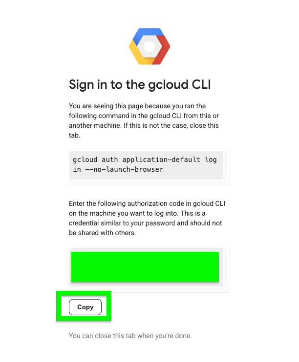 Copy auth code