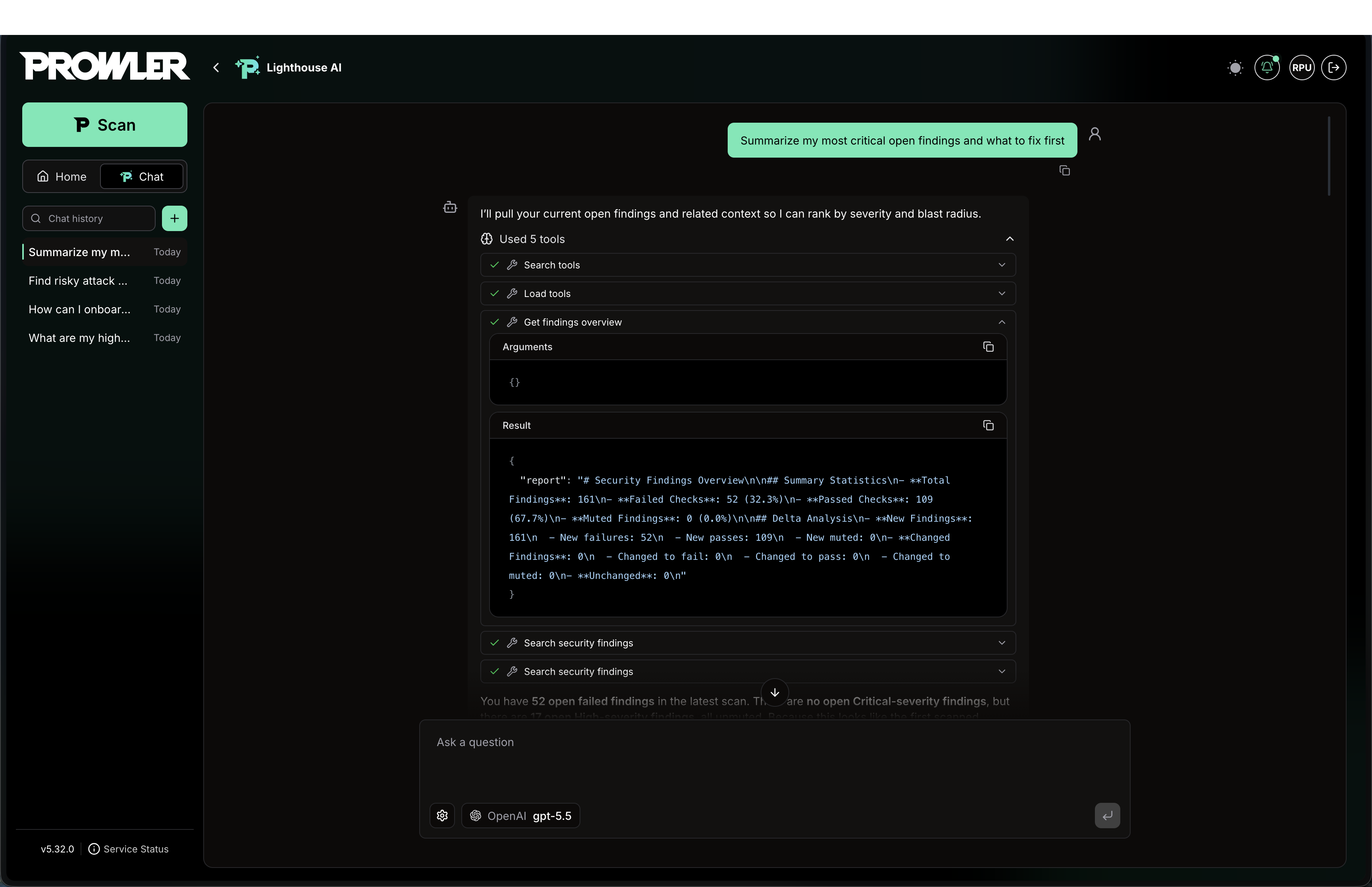 Ordered tool usage and reasoning in the Lighthouse AI chat