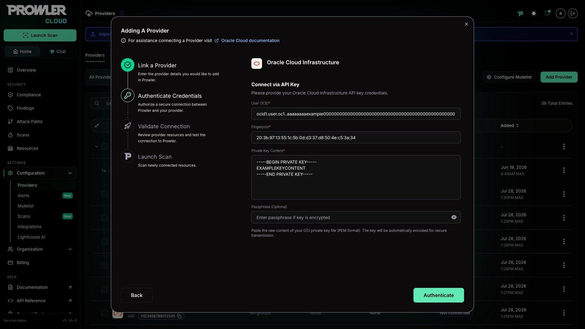 Add OCI API Key Credentials