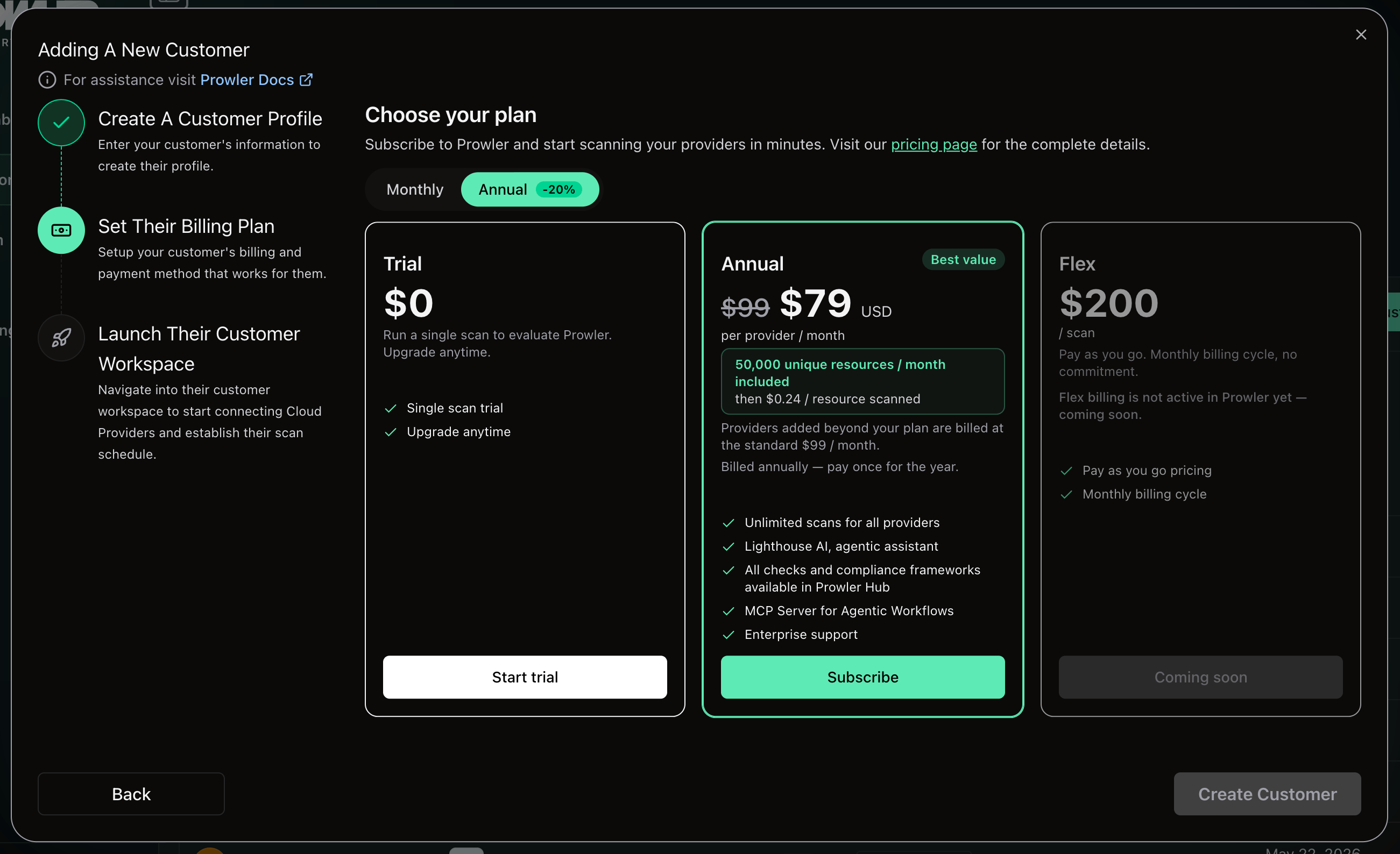 Adding A New Customer, choosing a plan