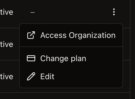 Customer row actions menu