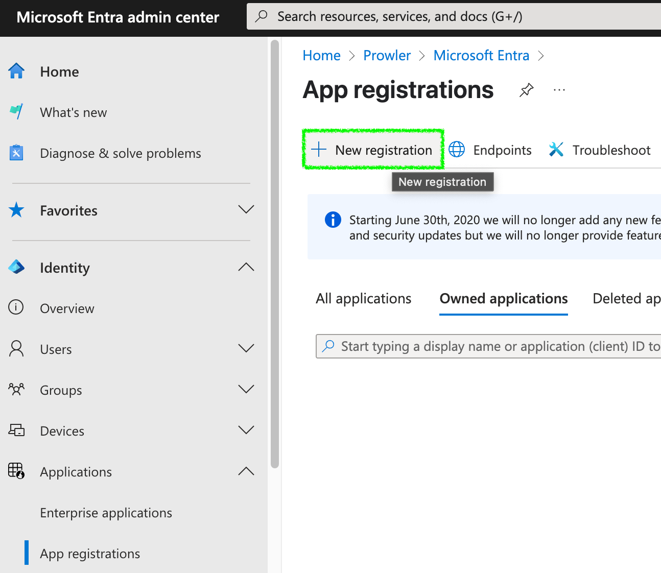 App Registration nav