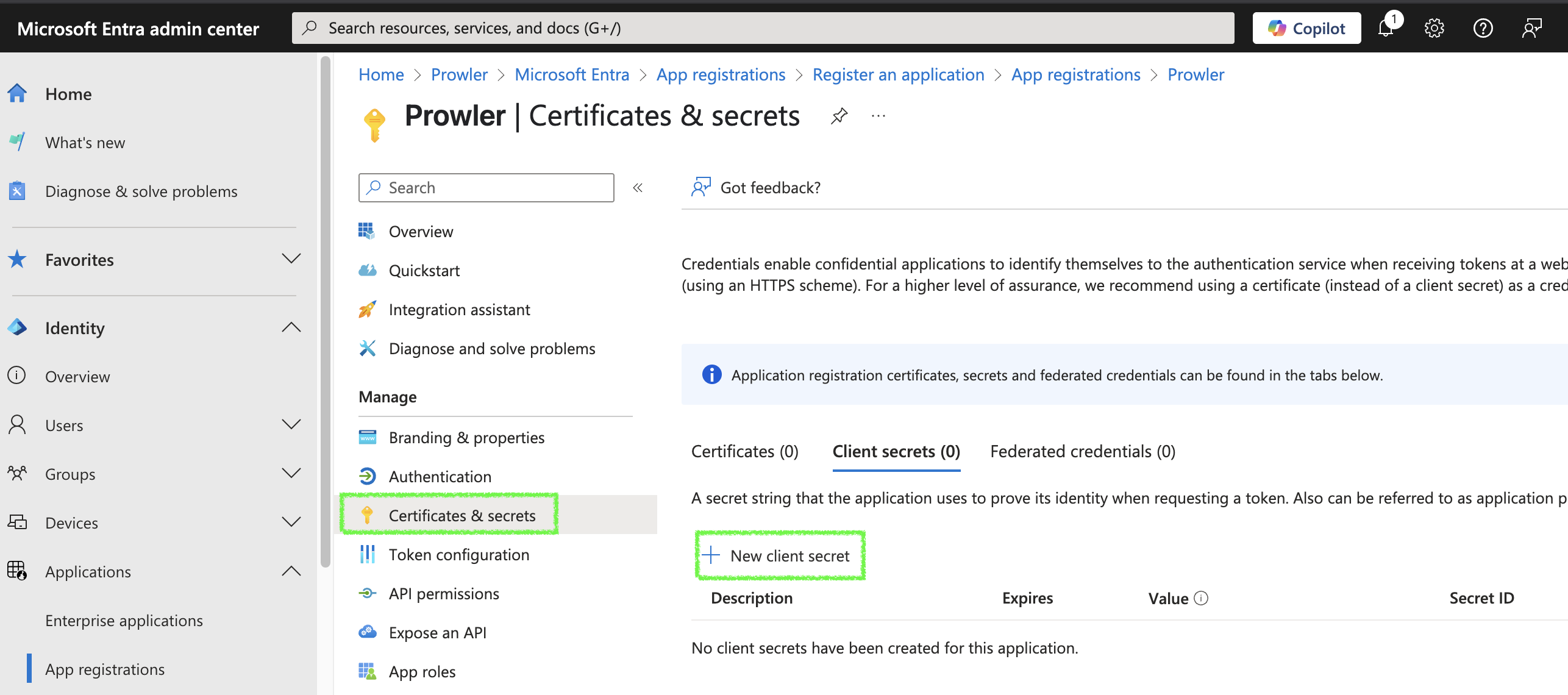 Certificate & Secrets nav