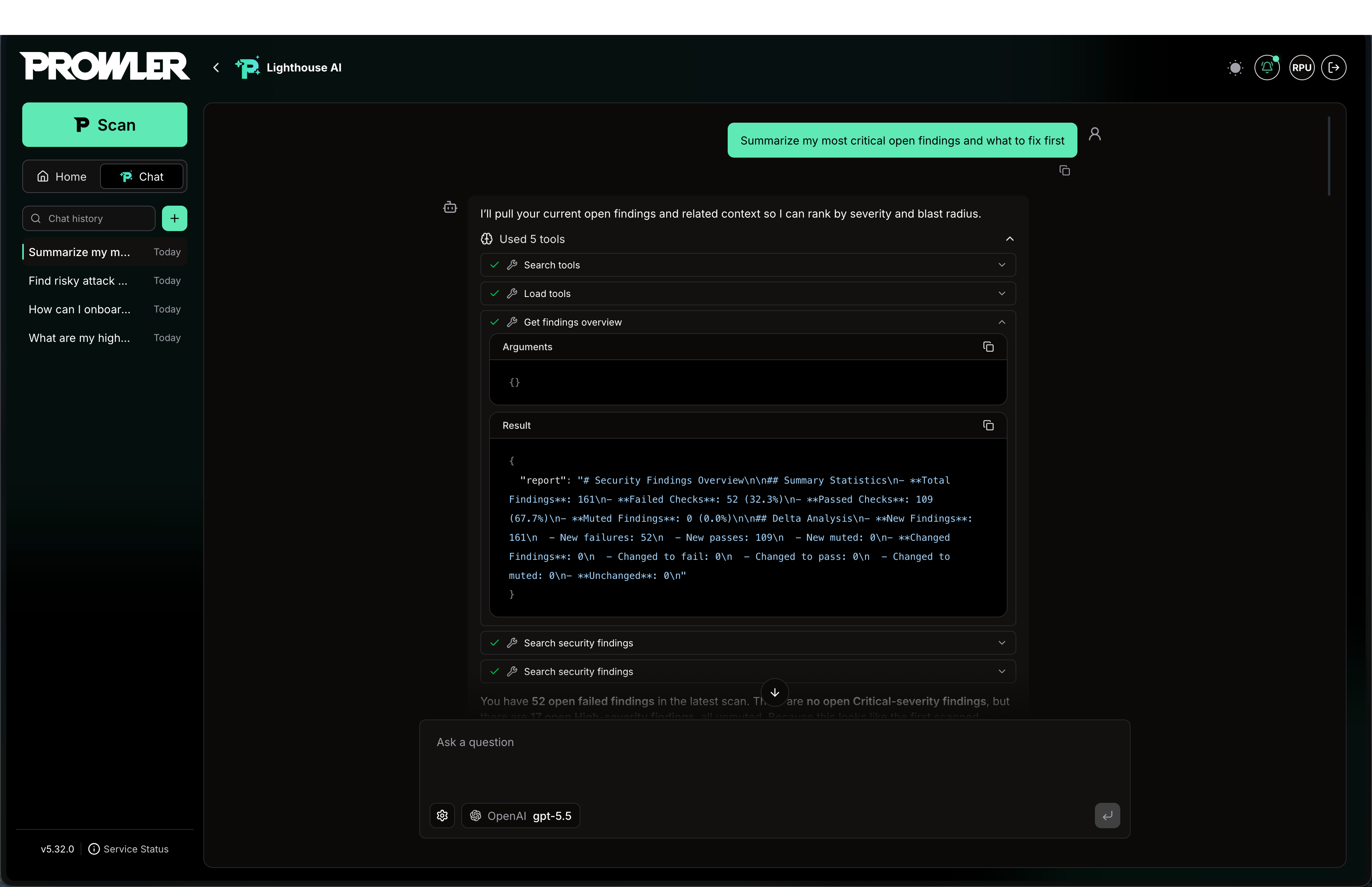 Ordered tool usage and reasoning in the Lighthouse AI chat