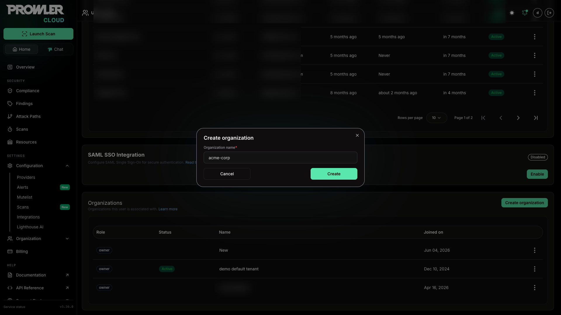Create organization modal