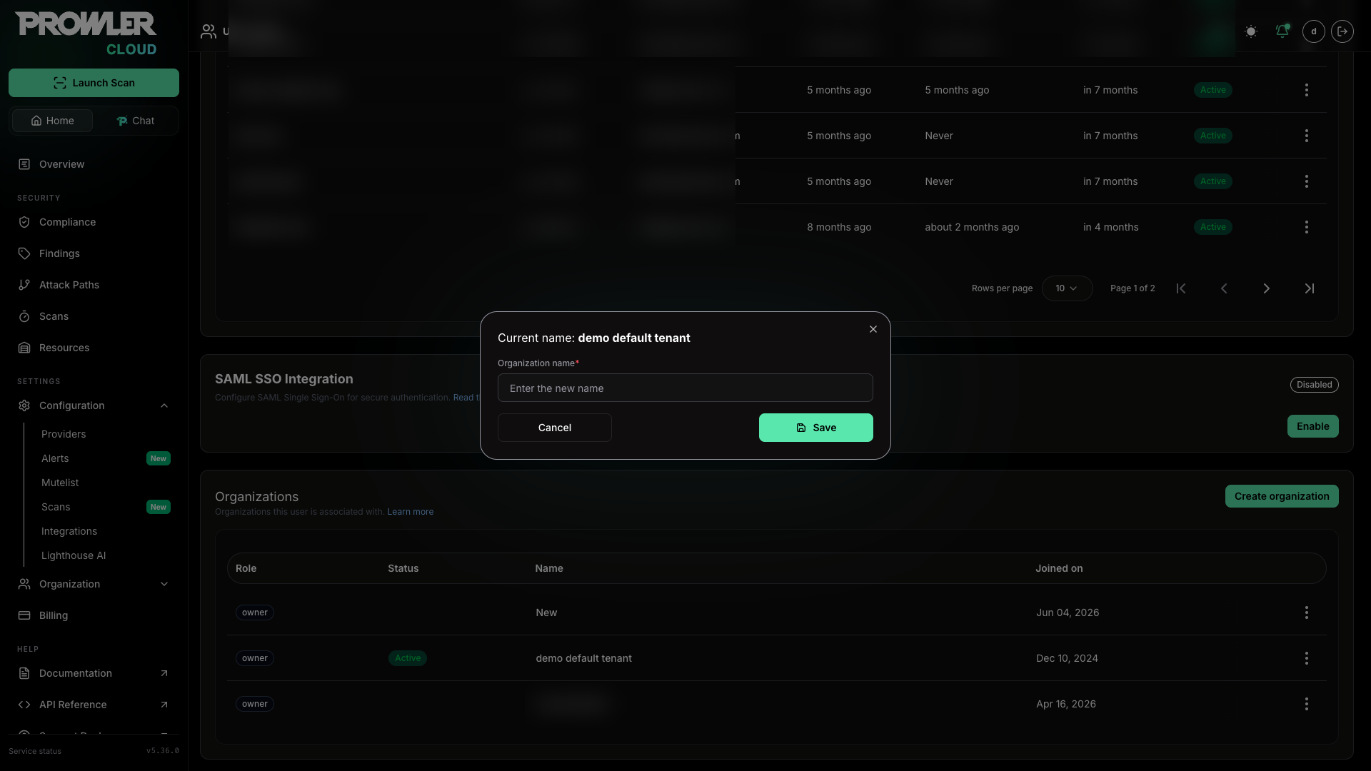 Edit organization name modal