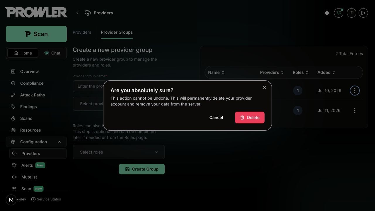 Delete Provider Group confirmation