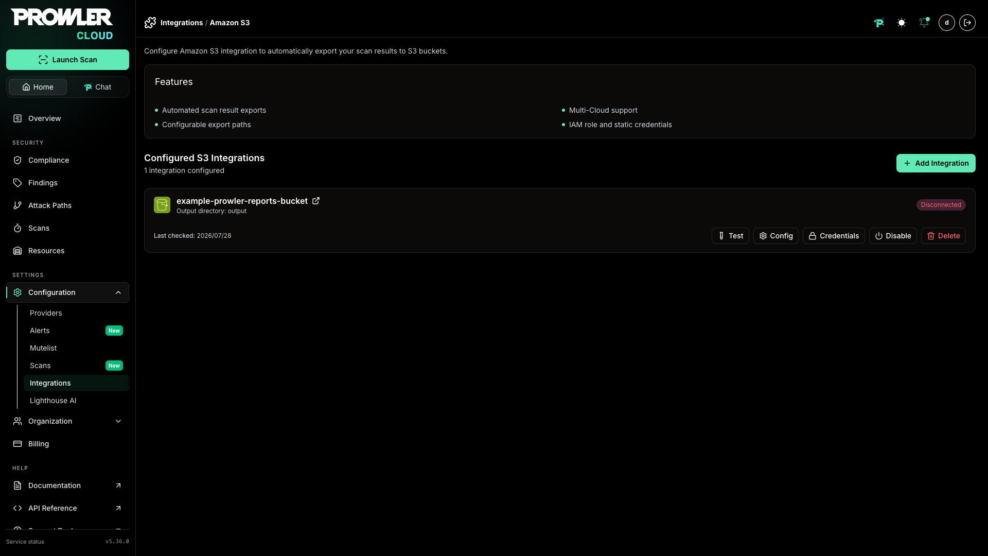 Integration status view