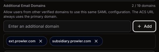 SAML configuration with multiple email domains
