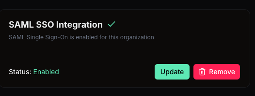 Prowler Cloud - SAML SSO Integration status showing "Enabled"