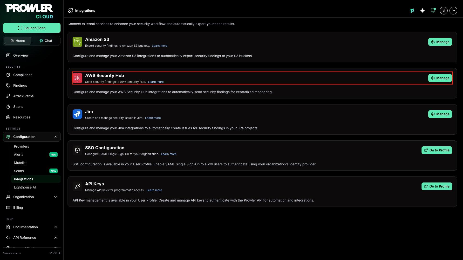 Integrations tab