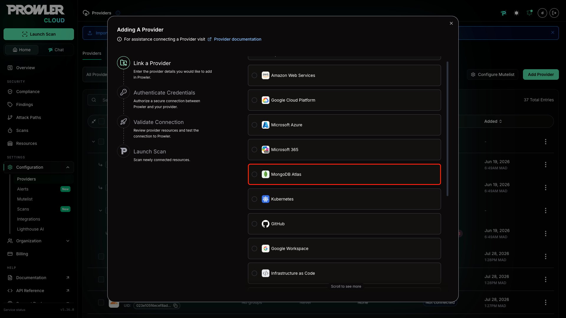 Add provider list