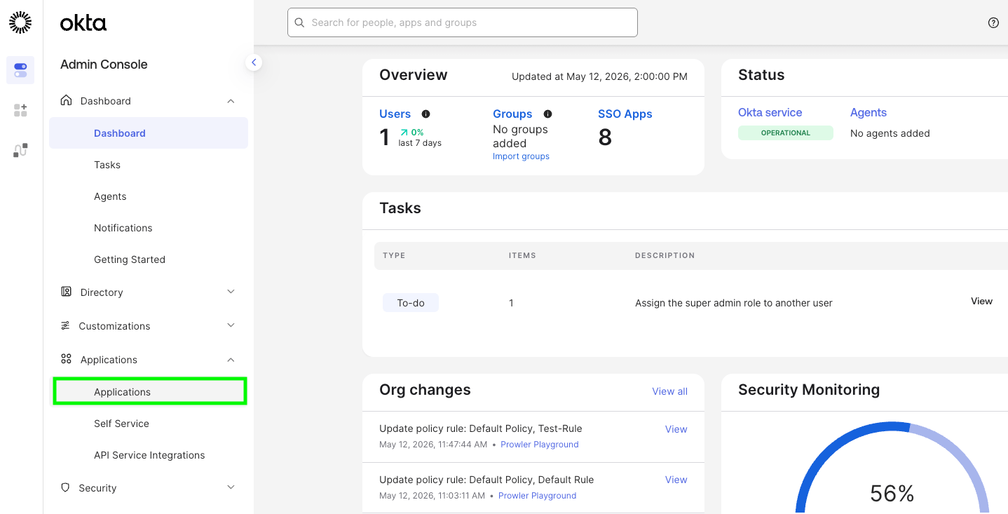 Okta — create API Services app