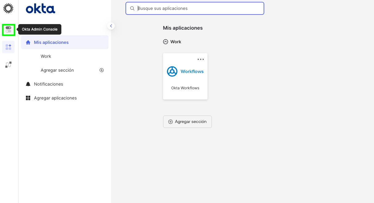 Okta — admin console page