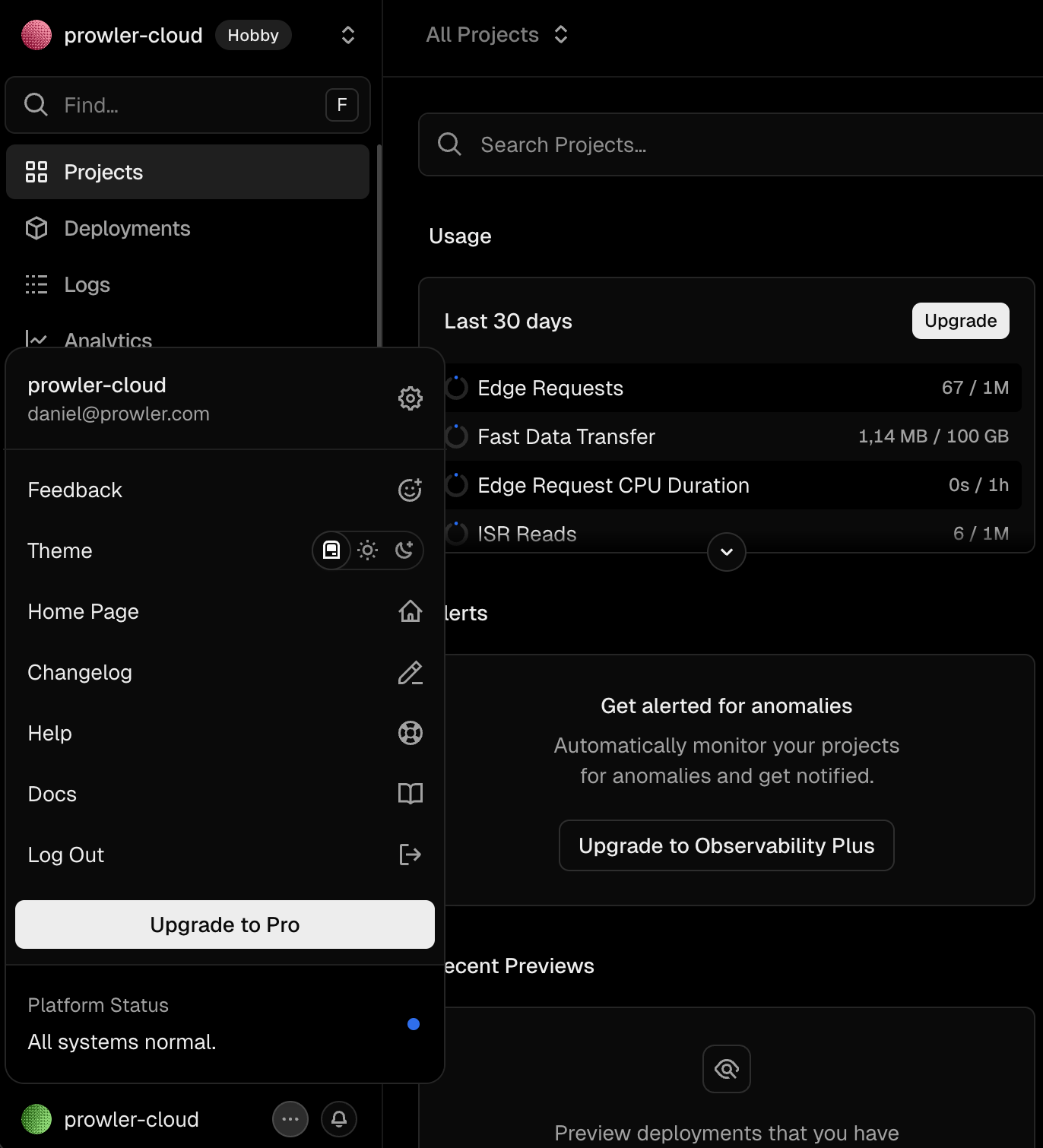 Vercel Account Settings