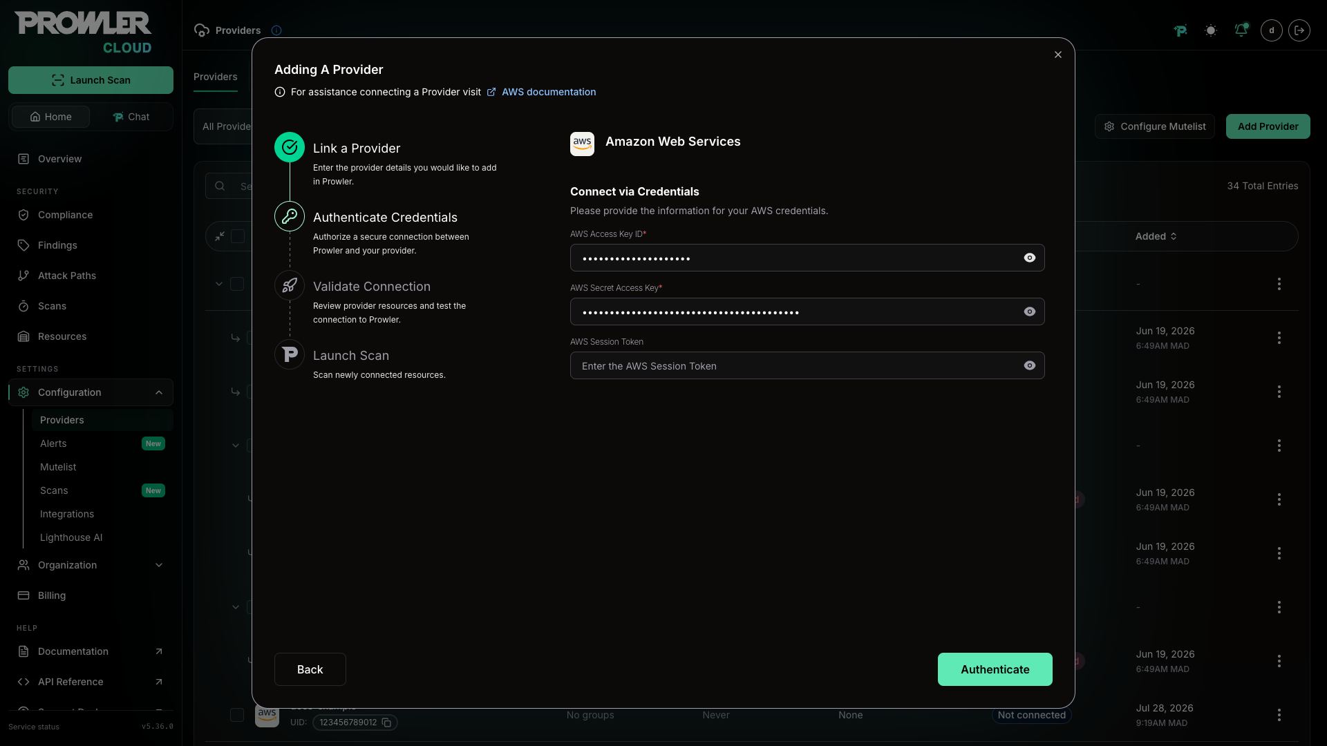 Connect via credentials