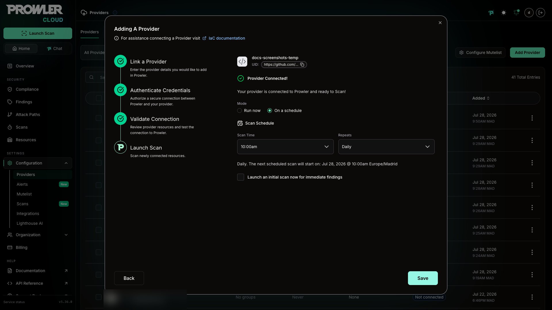Verify Connection & Start Scan