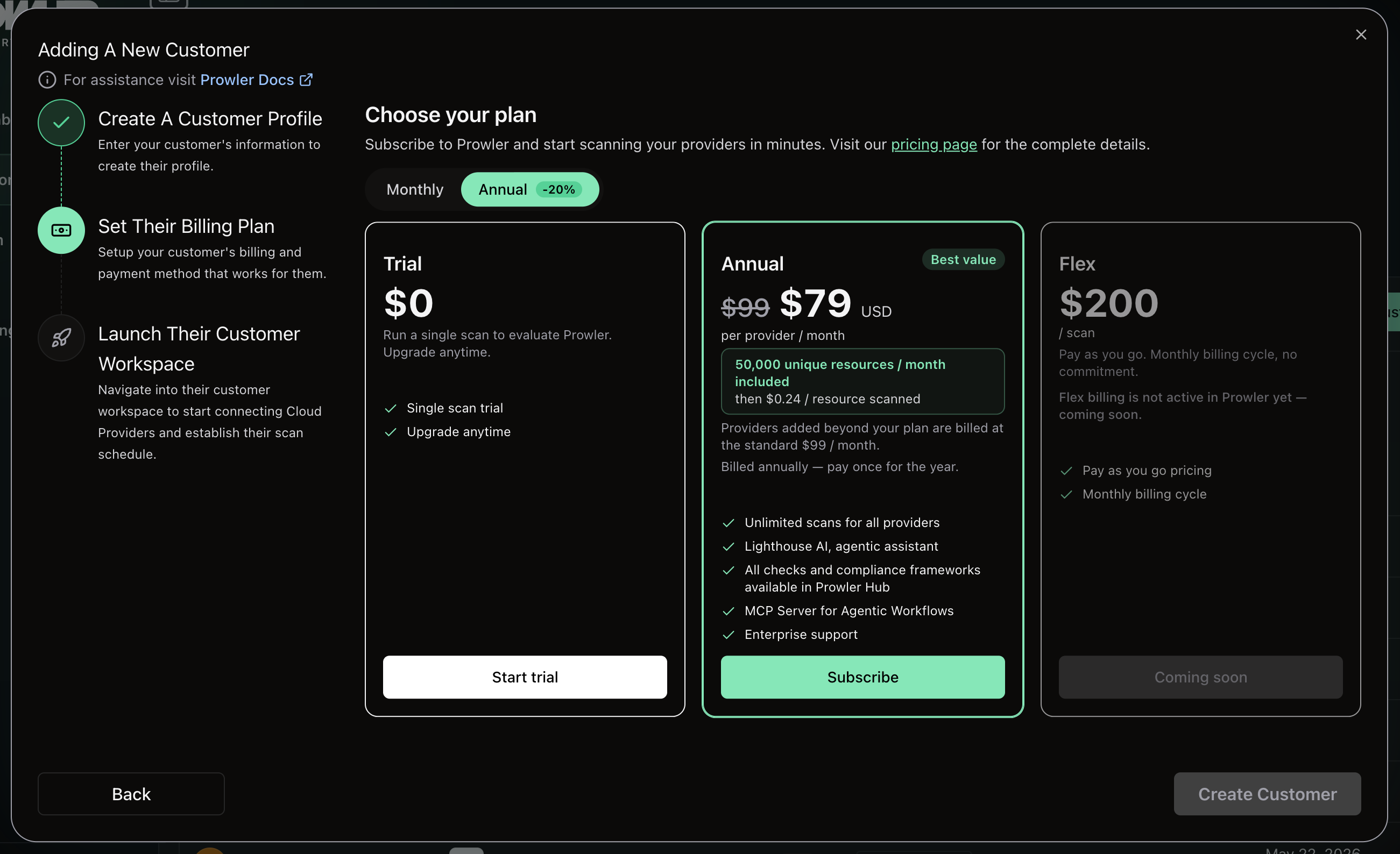 Adding A New Customer, choosing a plan
