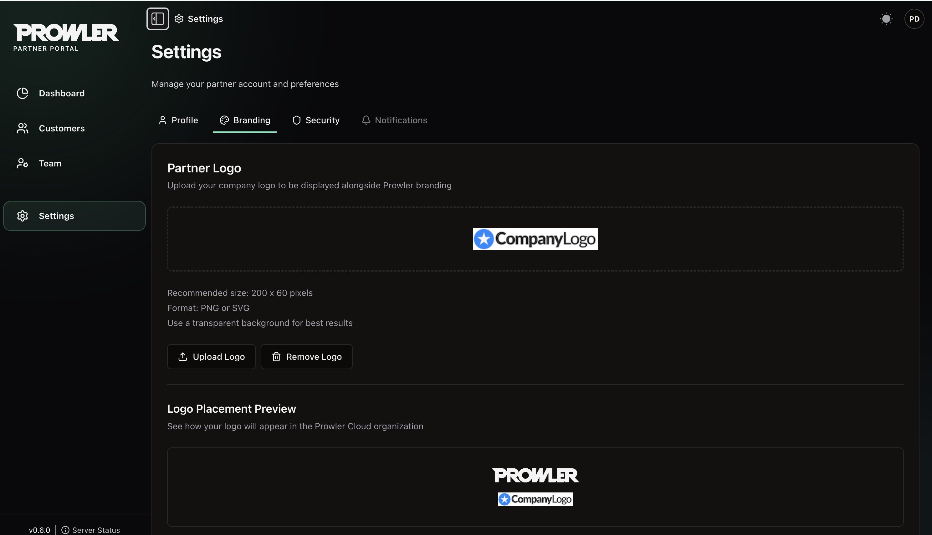 Settings Branding tab