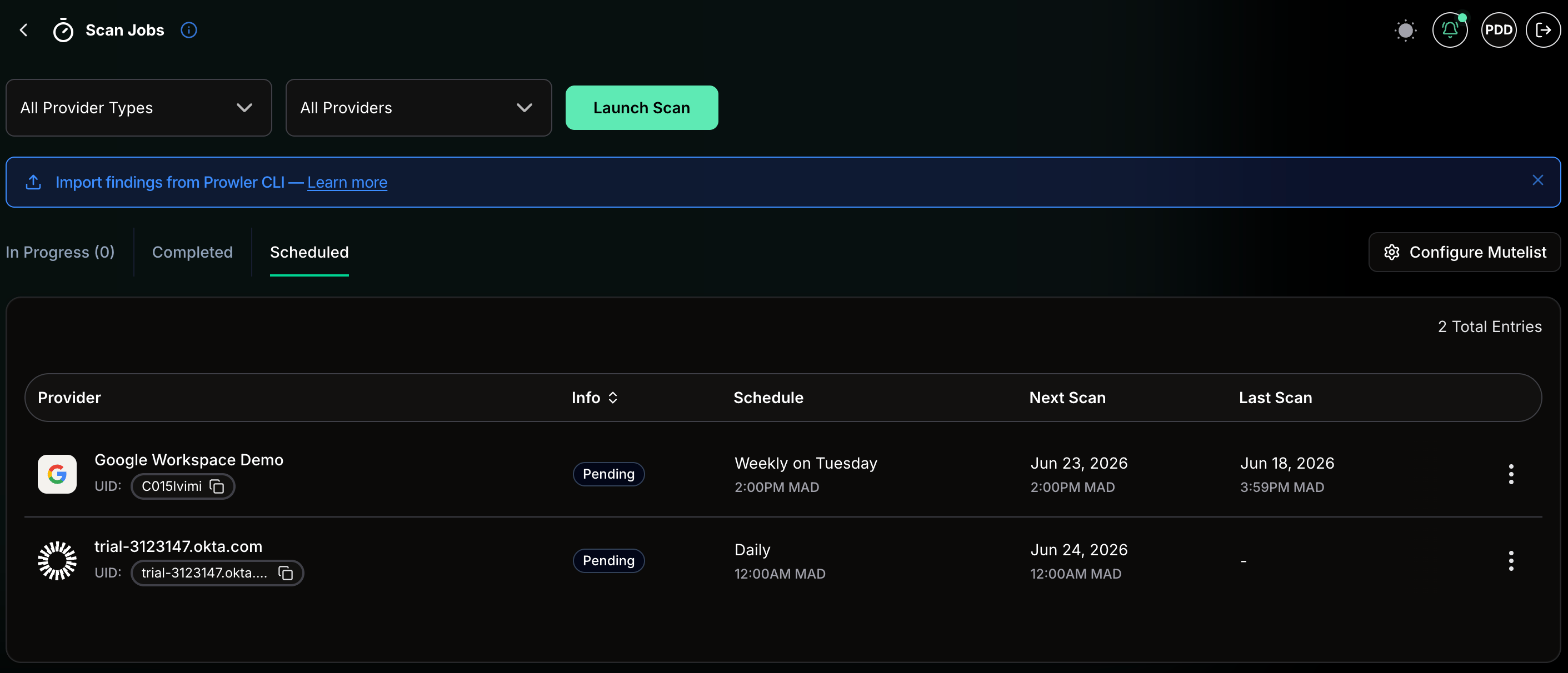 Scheduled tab in Scan Jobs