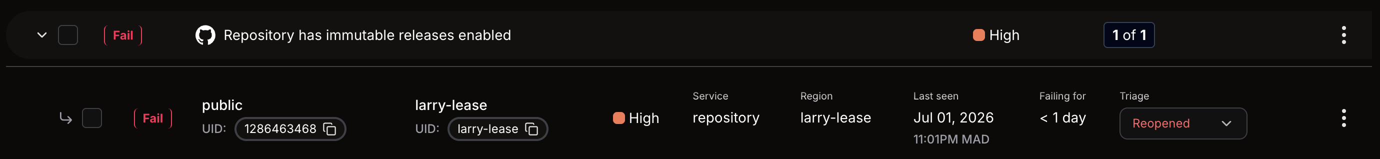Findings triage statuses