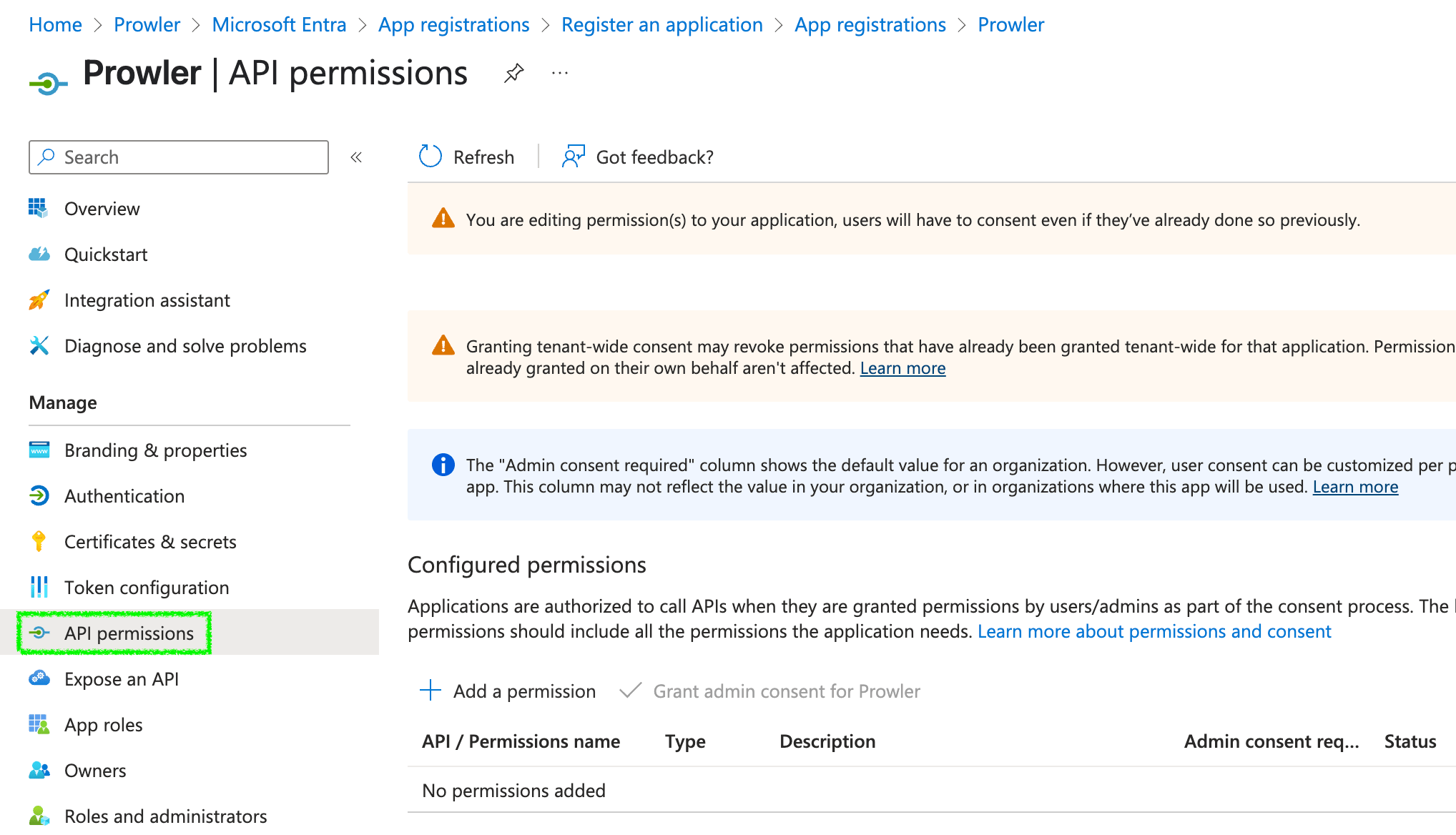 API Permission Page