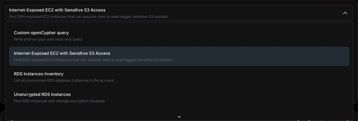 Attack Paths query selector dropdown showing available queries